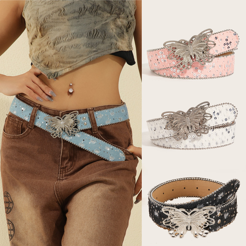 Women'S Jeans Accessories - Cinturón de cuero de mariposa Y2K