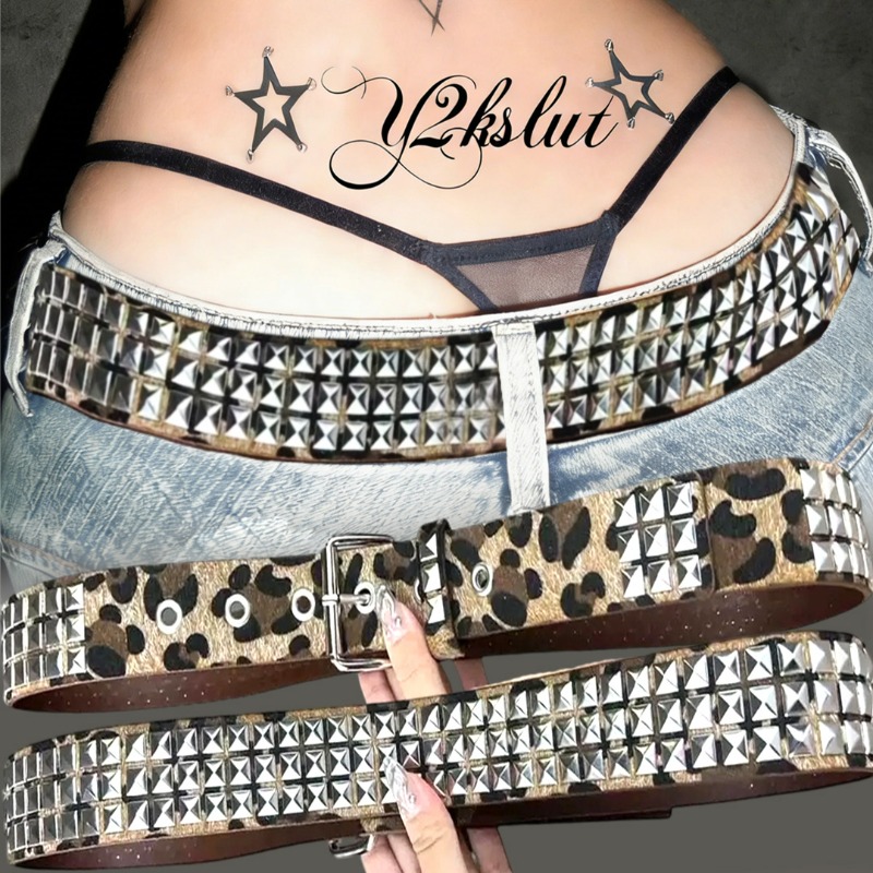 Women'S Jeans Accessories - Cinturón Y2K con Remaches de Leopardo,