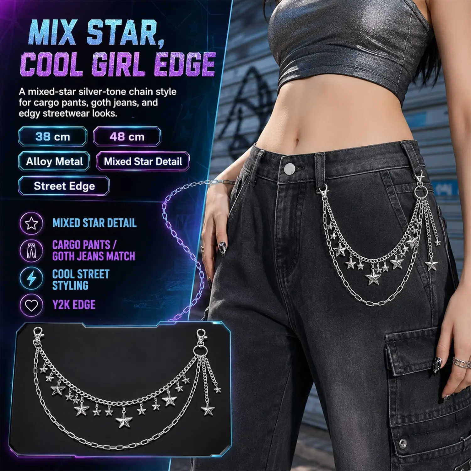 Cadena de cintura de metal est - Women'S Jeans Accessories reseña y precio